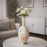 Bottleneck Porcelain Vase with Abstract Linear Art