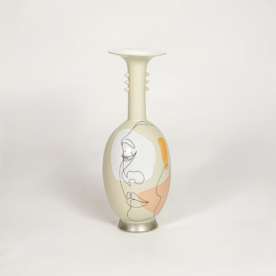 Liz origami ceramic flower vase with angular textured form isolated on white background for modern tabletop decor use.