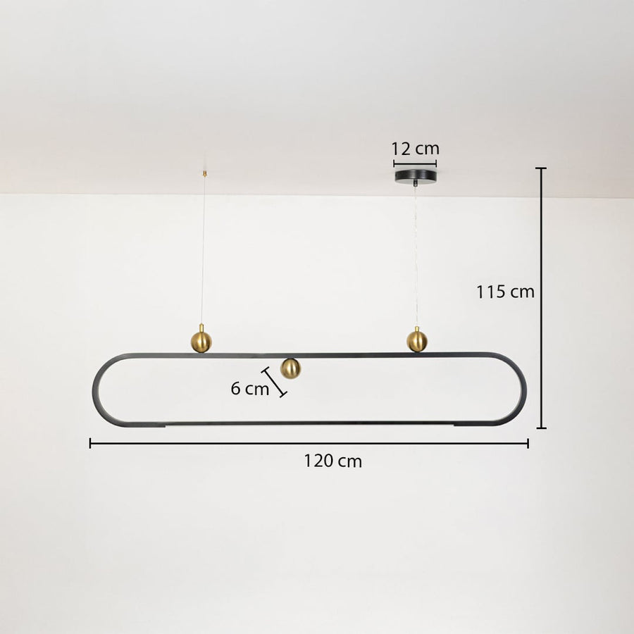Chandelier displayed with dimensions 120 cm width 115 cm height and 6 cm sphere size shown clearly for accurate measurement.