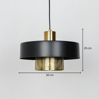 Modern black and gold pendant light with 20cm height and 30cm width for elegant dining room decor styling.