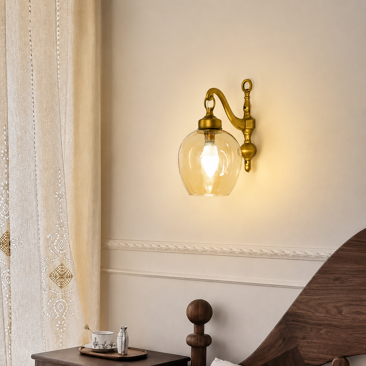 Dimension image of distressed green cast aluminium candelabra wall sconce for elegant rustic living room decor styling set.