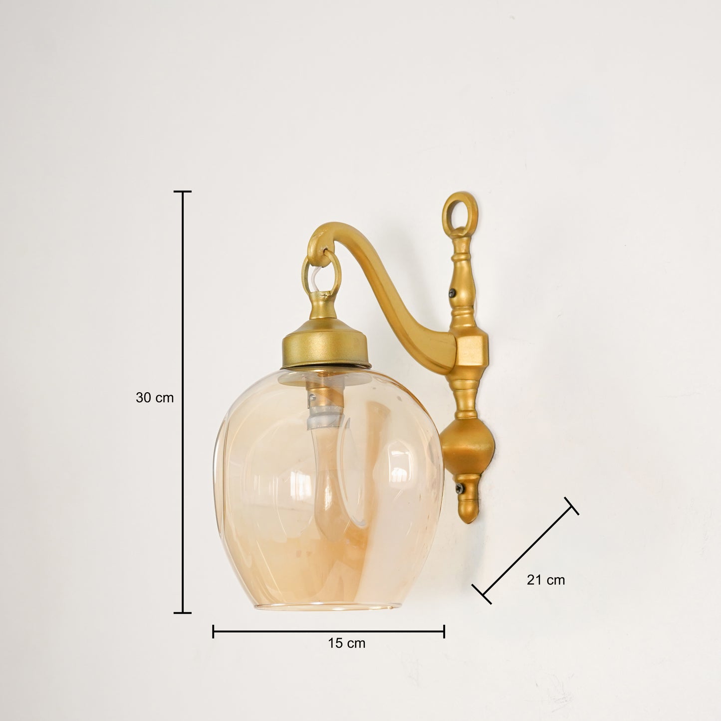 Dimension image of brass cast downward wall light for elegant modern living room decor styling and luxury home lighting.