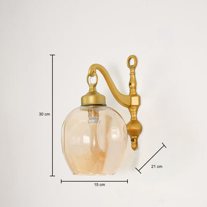 Dimension image of brass cast downward wall light for elegant modern living room decor styling and luxury home lighting.