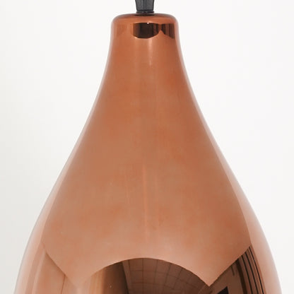 Closeup image of metallic red brilliance beam glass hanging pendant light for elegant dining room decor styling highlighting smooth glass finish.