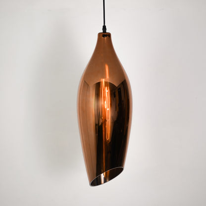 Dimension image of modern conical shape metal hanging lamp for elegant dining room decor styling and modern home lighting.