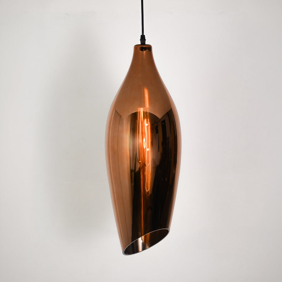 Dimension image of modern conical shape metal hanging lamp for elegant dining room decor styling and modern home lighting.