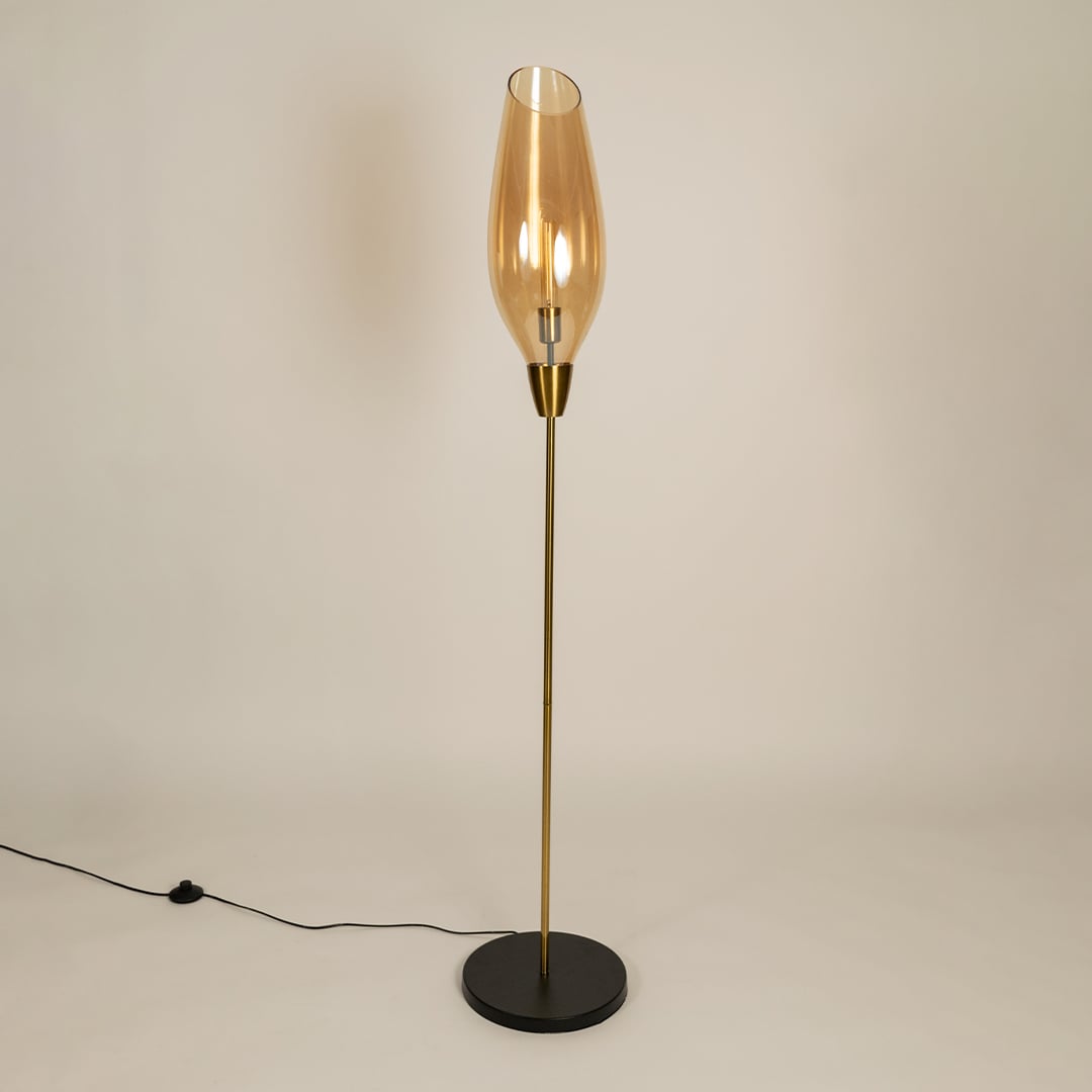 Brilliance Beam Glass Floor Lamp - Amber Light Off White Background