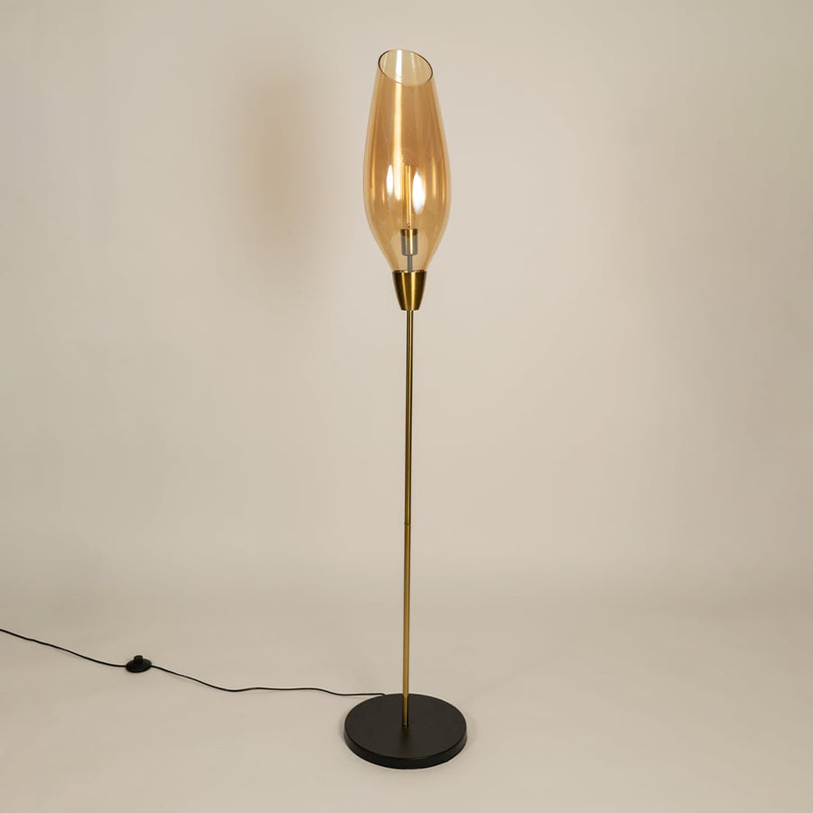Brilliance Beam Glass Floor Lamp - Amber Light Off White Background