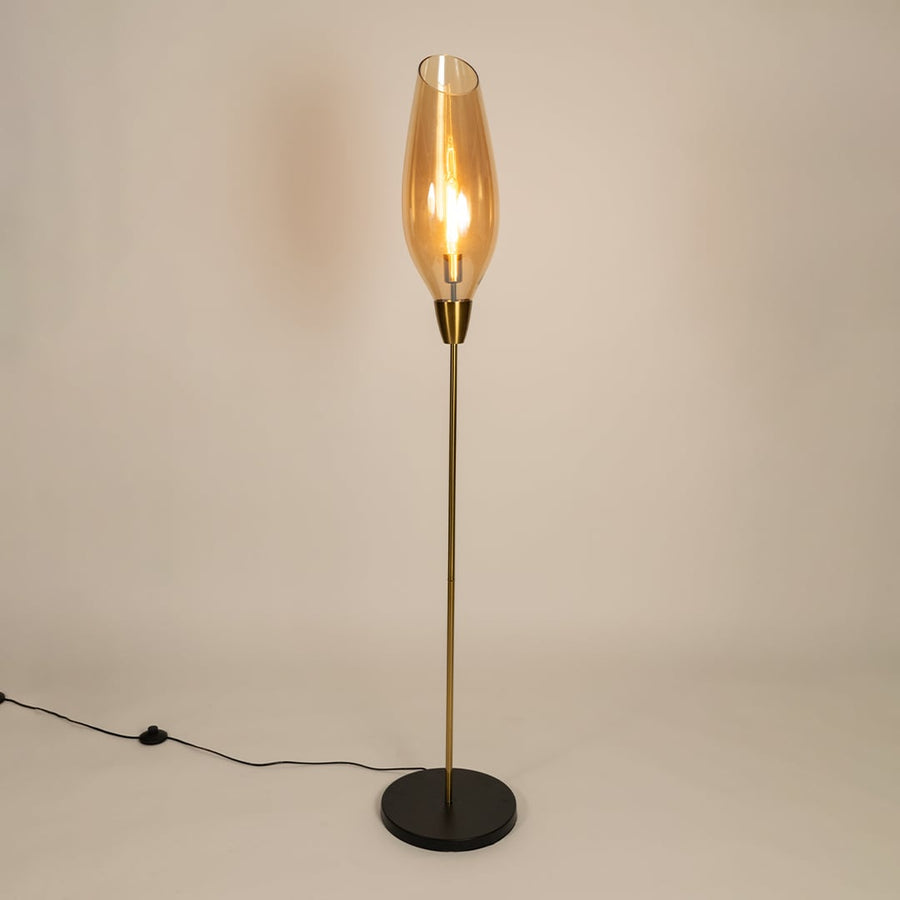 Brilliance Beam Glass Floor Lamp - Amber Light On White Background