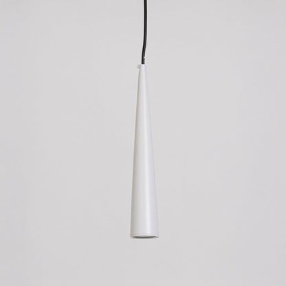 Single black cone metal pendant light shown switched off on white background perfect for modern interiors.
