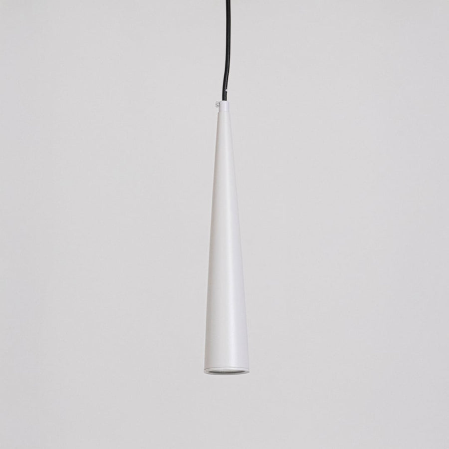 Single black cone metal pendant light shown switched off on white background perfect for modern interiors.