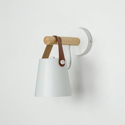 Modern white metal wall light with wooden accents for elegant minimalist interior lighting decor.