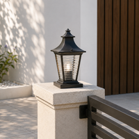 Traditional black metal outdoor gate pillar lantern light for main entrance boundary wall driveway landscape decoration.