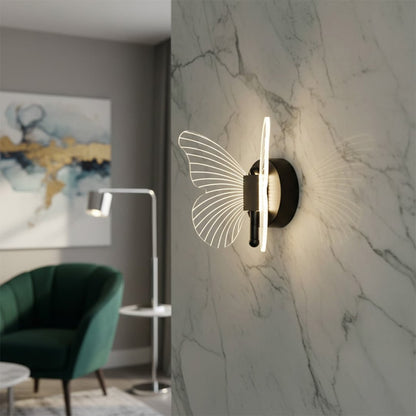 Modern black and gold wall light lifestyle image with warm LED glow for stylish luxury bedroom wall decor.
