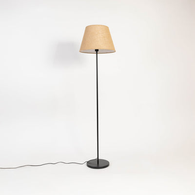 Caelis Linear Black Floor Lamp with Barrel Shade - Beige