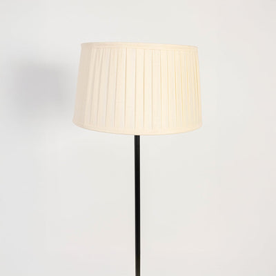 Caelis Linear Black Floor Lamp with Pleated Drum Shade - Off White