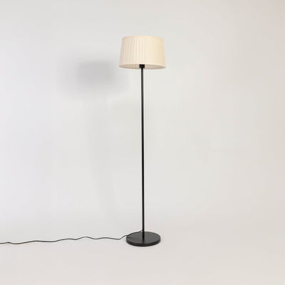 Caelis Linear Black Floor Lamp with Pleated Drum Shade - Off White