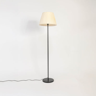 Caelis Linear Black Floor Lamp with Pleated Empire Shade - Off White