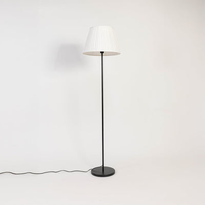 Caelis Linear Black Floor Lamp with Pleated Empire Shade - White