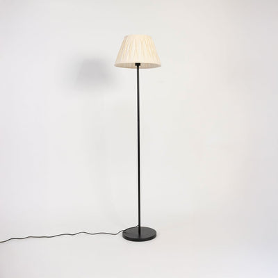 Caelis Linear Black Floor Lamp with Pleated Tapered Shade - Off White