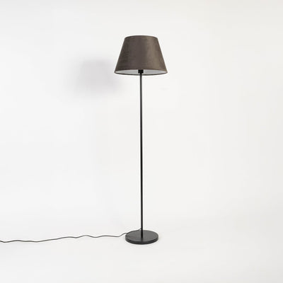 Caelis Linear Black Floor Lamp with Suede Shade - Dark Grey