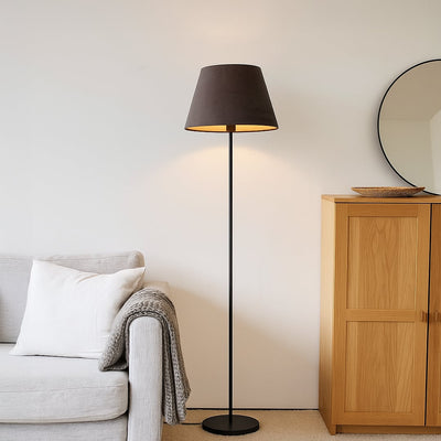 Caelis Linear Black Floor Lamp with Suede Shade - Dark Grey