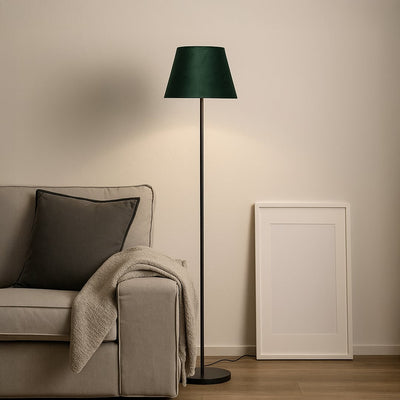 Caelis Linear Black Floor Lamp with Suede Shade - Green