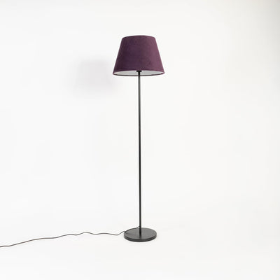 Caelis Linear Black Floor Lamp with Velvet Shade - Purple