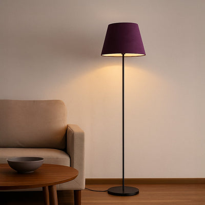 Caelis Linear Black Floor Lamp with Velvet Shade - Purple