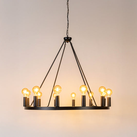 Cahua 12-Light Matte Black Drum Chandelier