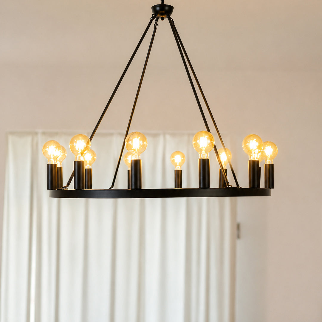 Cahua 12-Light Matte Black Drum Chandelier