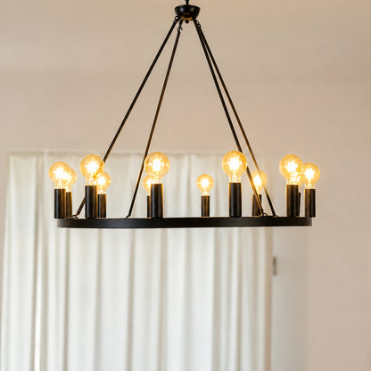 Cahua 12-Light Matte Black Drum Chandelier