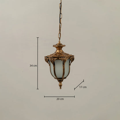 Technical diagram of black outdoor pendant light showing height 35 cm width 20 cm and depth 18 cm for installation reference.