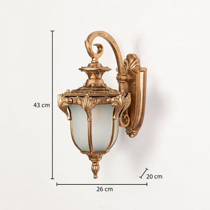 Outdoor wall lamp with size dimensions 43 cm height 26 cm depth and 20 cm width is designed for exterior lighting.