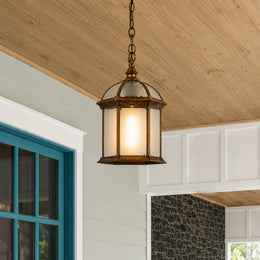 Calvino Arched Outdoor Hanging Lamp - Frosted Glass Bronze