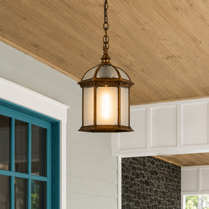 Calvino Arched Outdoor Hanging Lamp - Frosted Glass Bronze