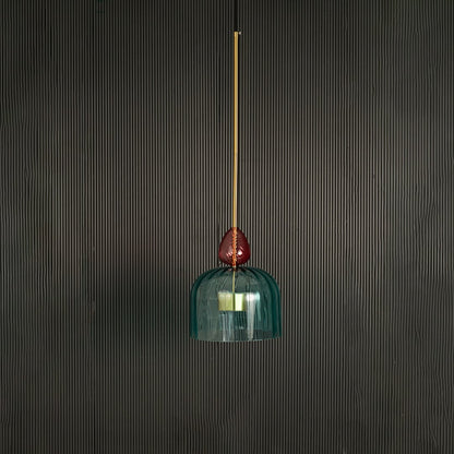 Turquoise glass pendant light with gold fittings showcasing artistic design for modern interiors.