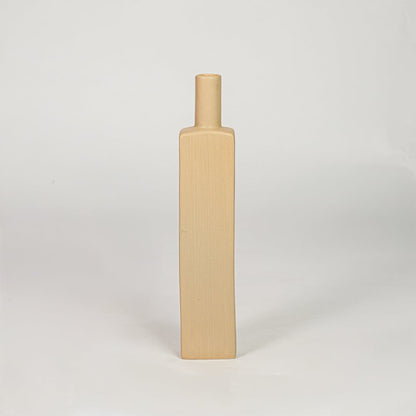 Yellow ceramic tall decorative vase with ribbed texture modern flower vase for tabletop shelf console living room decor styling.