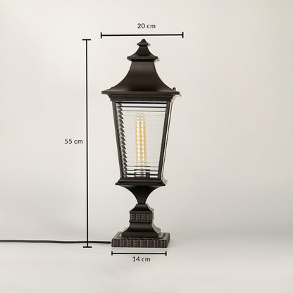 Black traditional post lantern Dimensions Image 34 cm height 17 cm top width 13 cm base width.