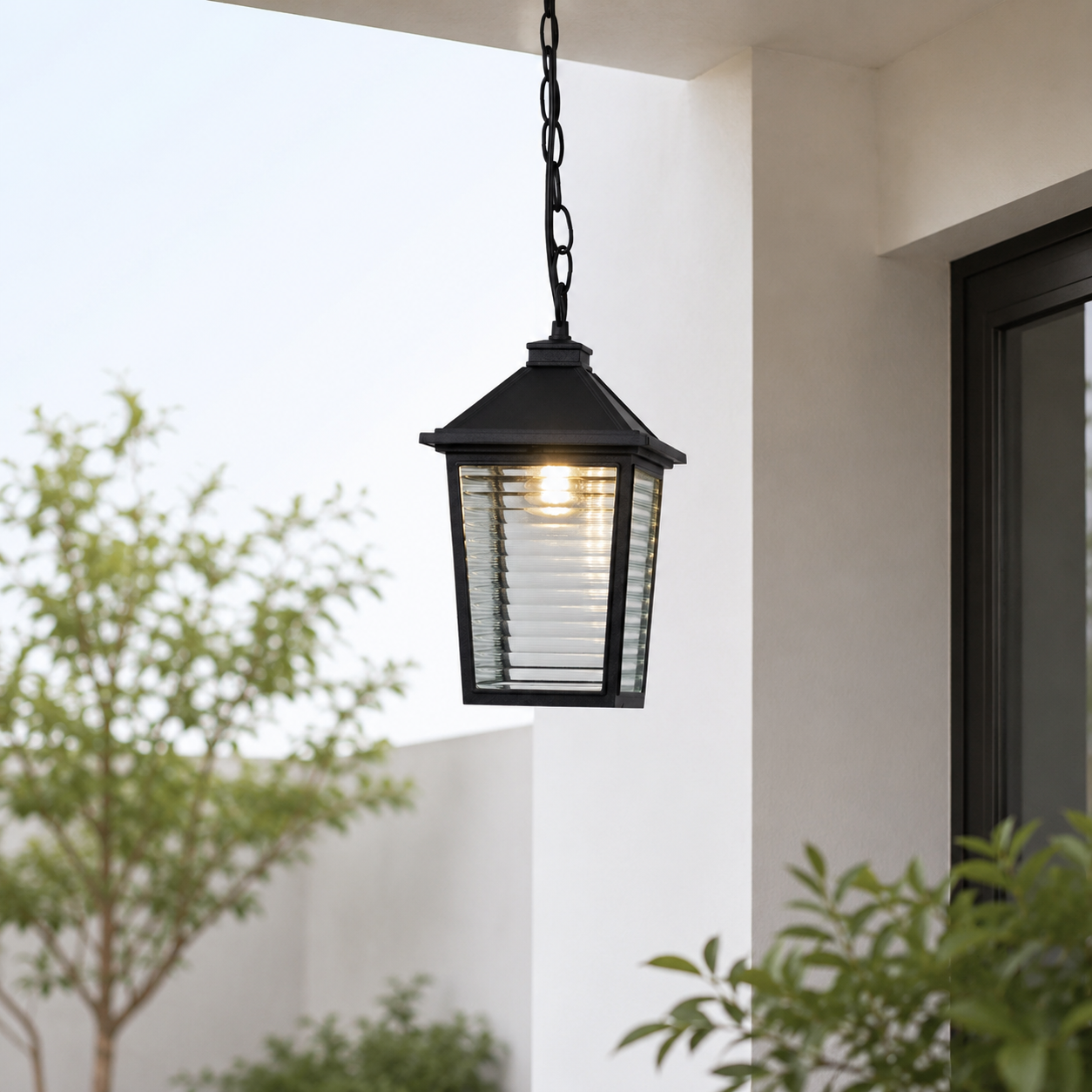 Carson Ribbed Glass Outdoor Hanging Light