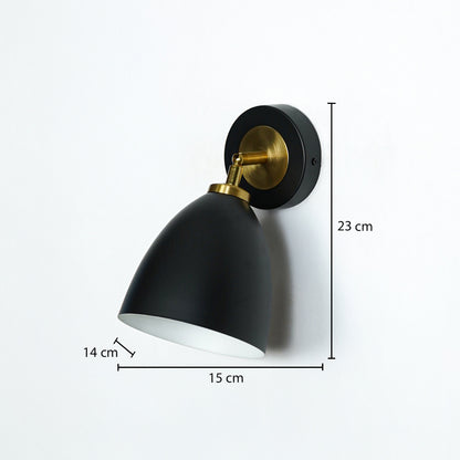 Modern black and gold metal wall light with 23cm height and 15cm width for stylish hallway bedroom decor.