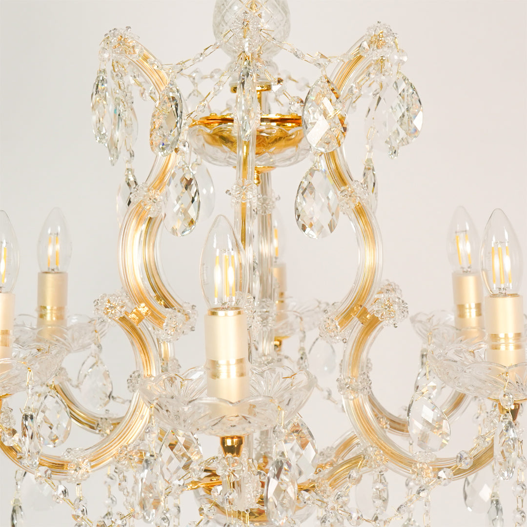 Closeup image of candelabra chandelier for modern dining room decor styling with elegant detailings.