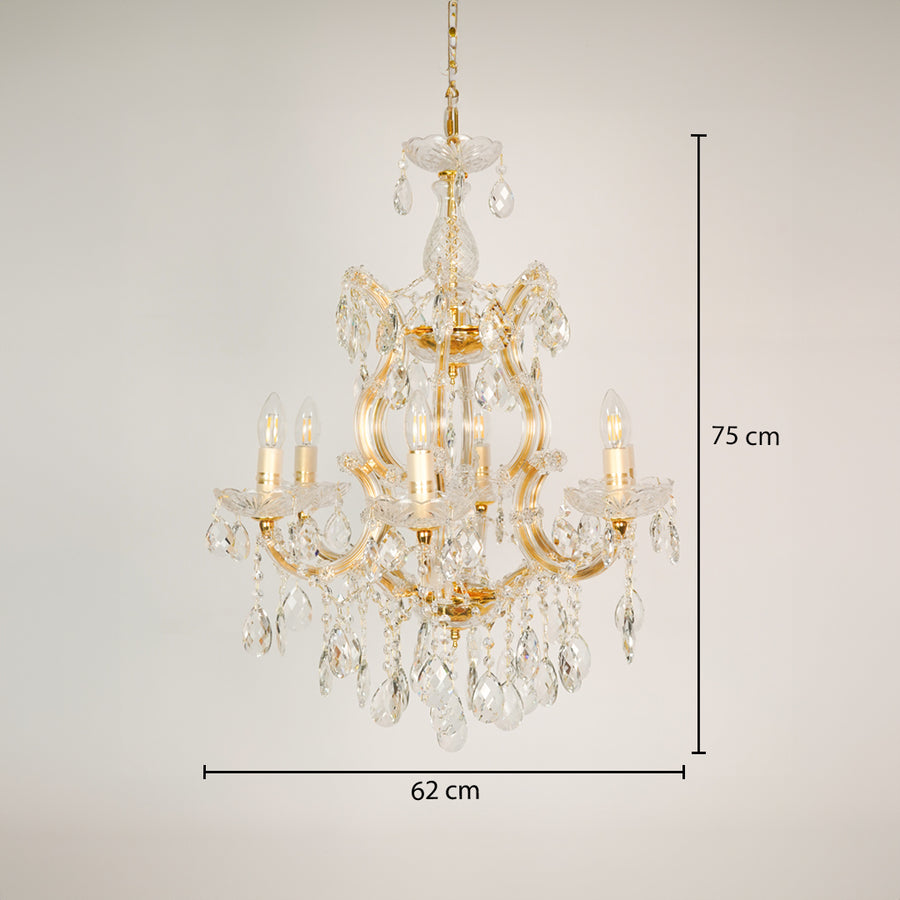 Dimension image of candelabra chandelier for modern dining room decor styling with precise size measurement.