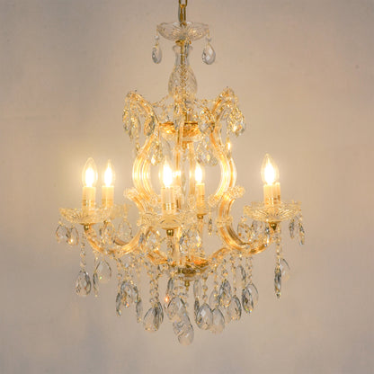 White background image of candelabra chandelier for modern living room decor styling with a bright warm glow.