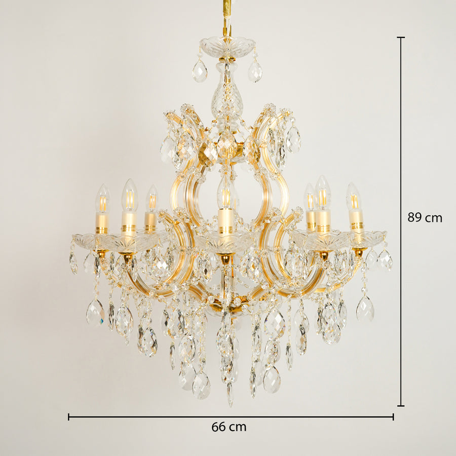 Dimension image of large candelabra chandelier for modern dining room decor styling with precise size measurement.