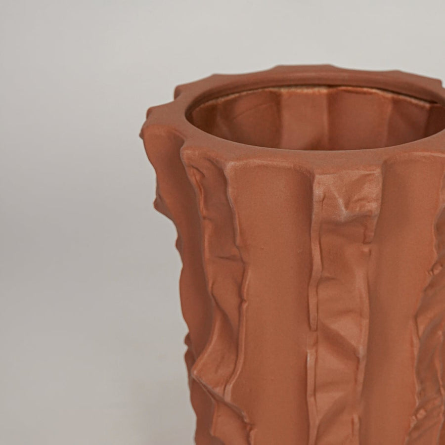 ceramic table vase brown closeup