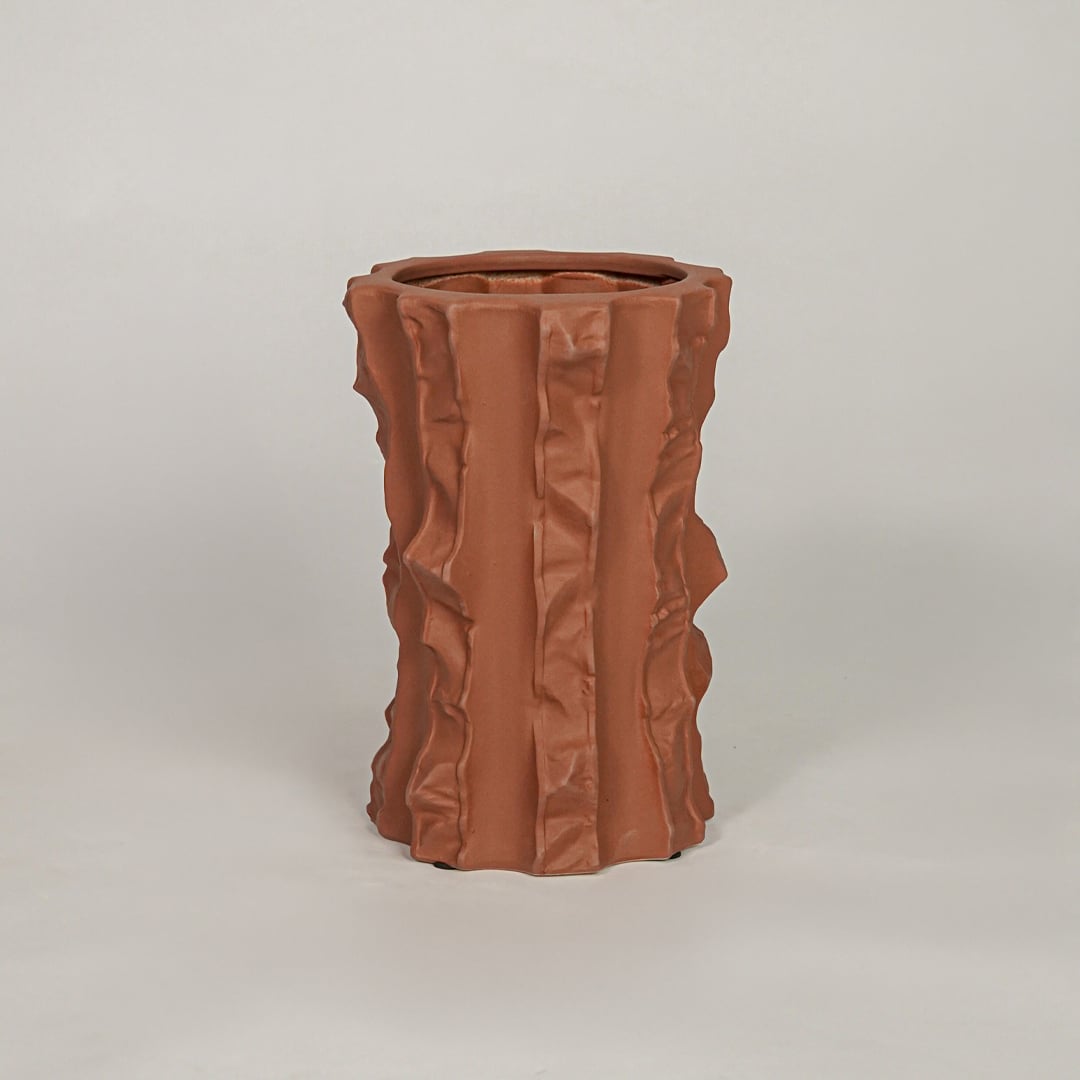 ceramic table vase brown white background