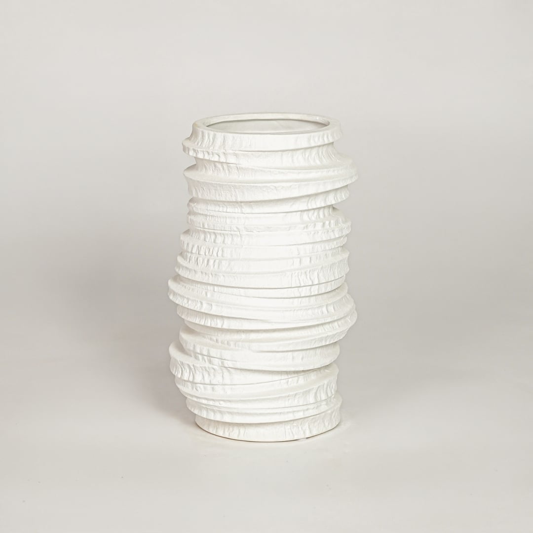Modern white ceramic textured decorative vase ideal for dried flower arrangement on console table shelf and stylish home decor.