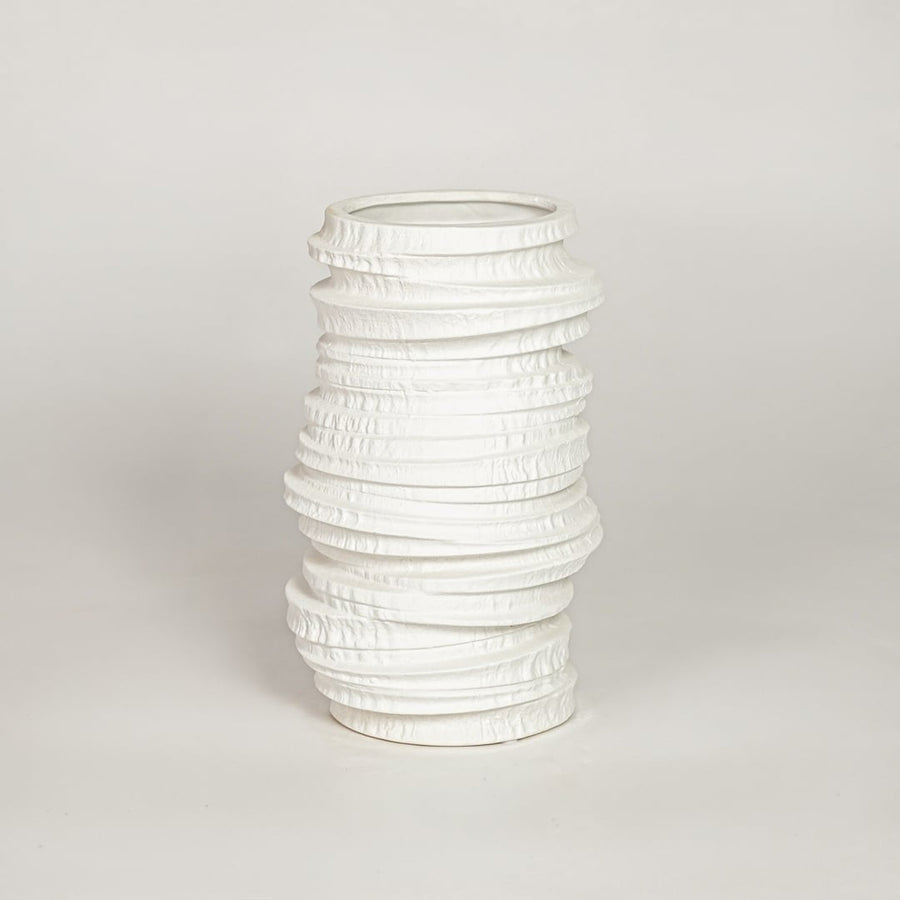Modern white ceramic textured decorative vase ideal for dried flower arrangement on console table shelf and stylish home decor.