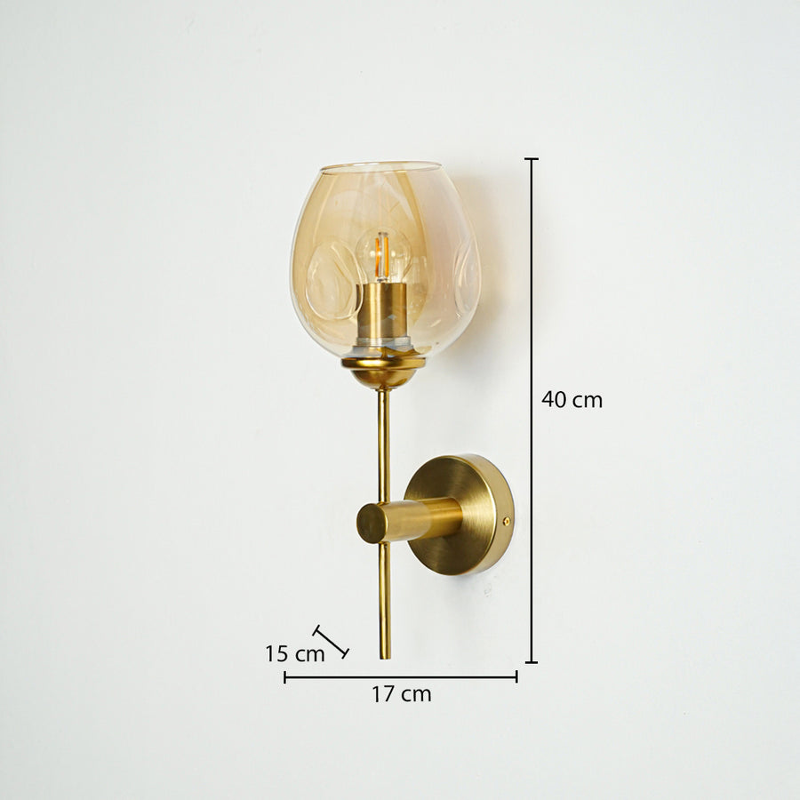 Contemporary brass wall light measuring 43 cm height and 17 cm width for luxury interior decor.